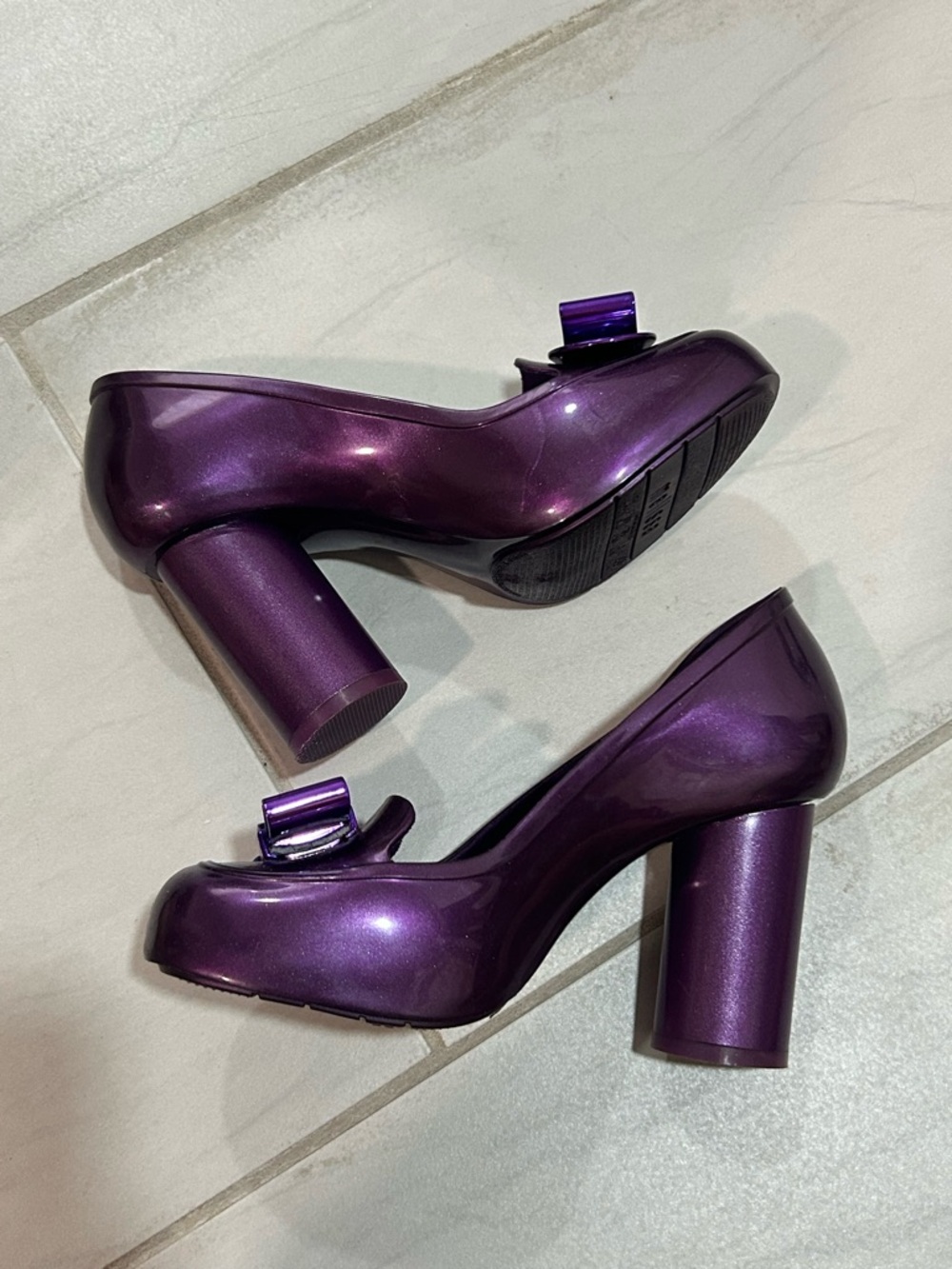 Melissa Metallic Purple Chunky Heel Pumps
